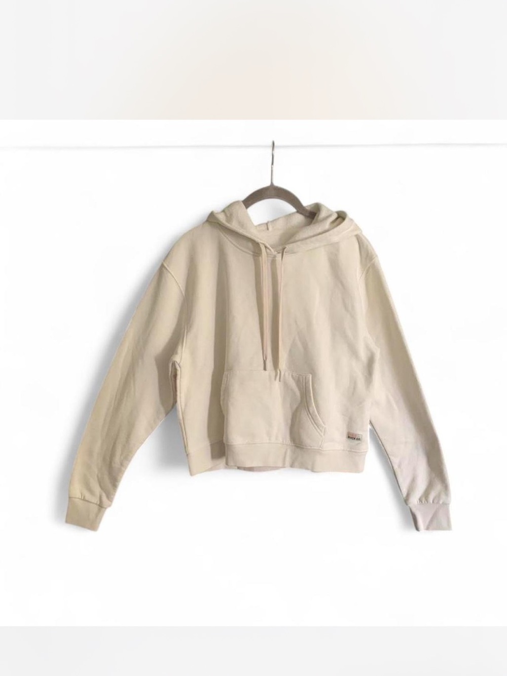 Oversized Cozy Duck Duck Goose Cropped Cream Hoodie with Kangaroo Pocket Size XS